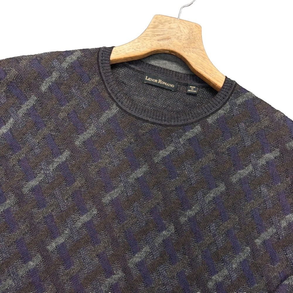 Lenor Romano Sweater Mens 2XL Crew Neck 100% Merino Wool Geometric Pullover